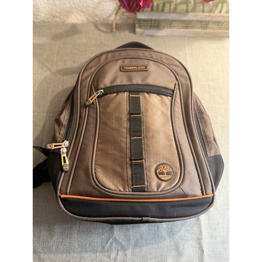 Vintage Timberland Tech Backpack Brown Orange Y2K Padded Laptop Travel Bag